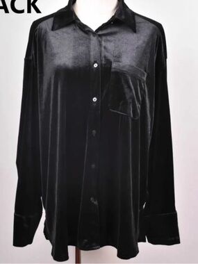 ShopEvelynne Black Velvet Button-Up Shirt-FROM PARIS FRANCE 🇫🇷